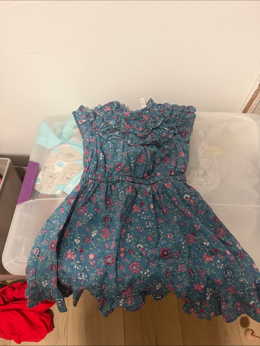 Janie and Jack Teal Floral Ruffle Dress